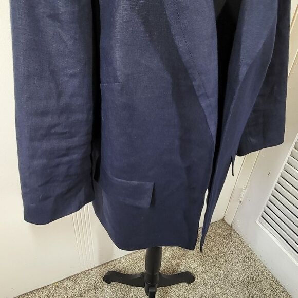 Plus Size Talbots Navy Blue Linen Jacket - Picture 7 of 11
